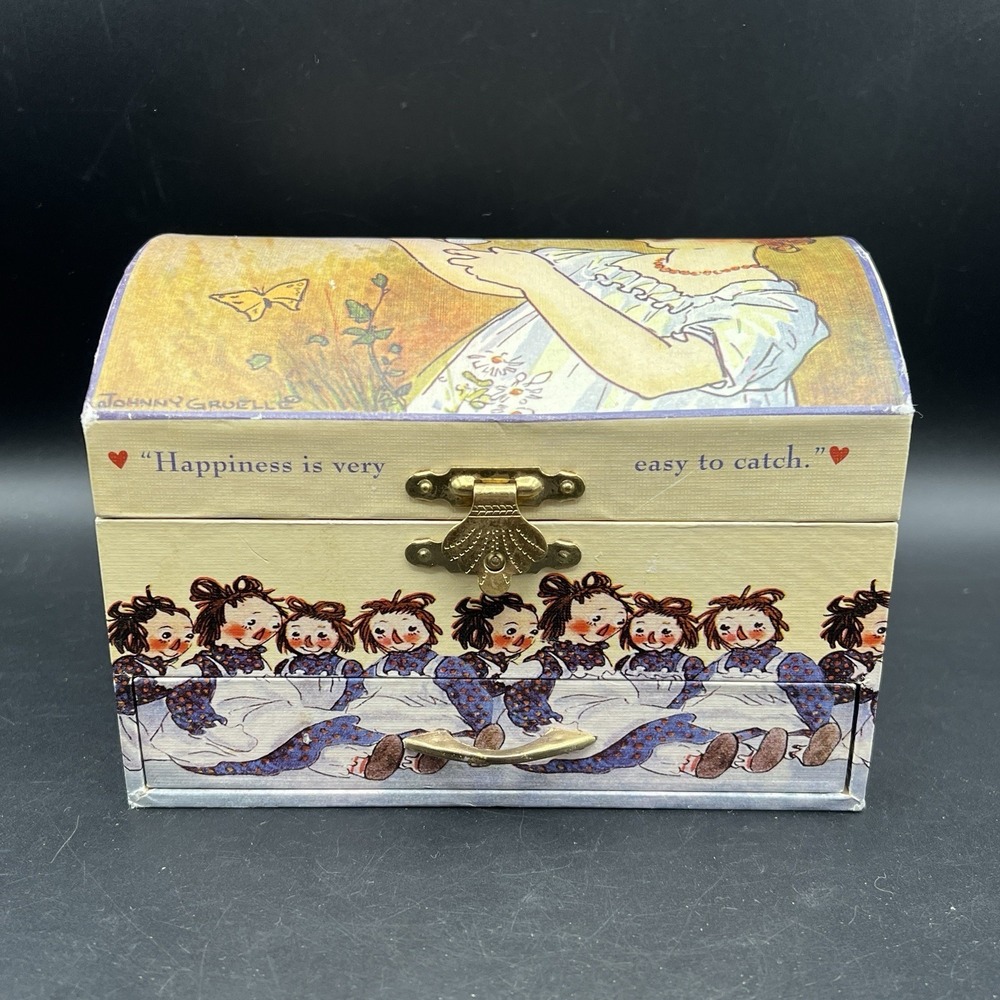 VTG 1969 Raggedy Ann Wood Jewelry Chest Music Box Schylling Dancing ANN ~ WORKS